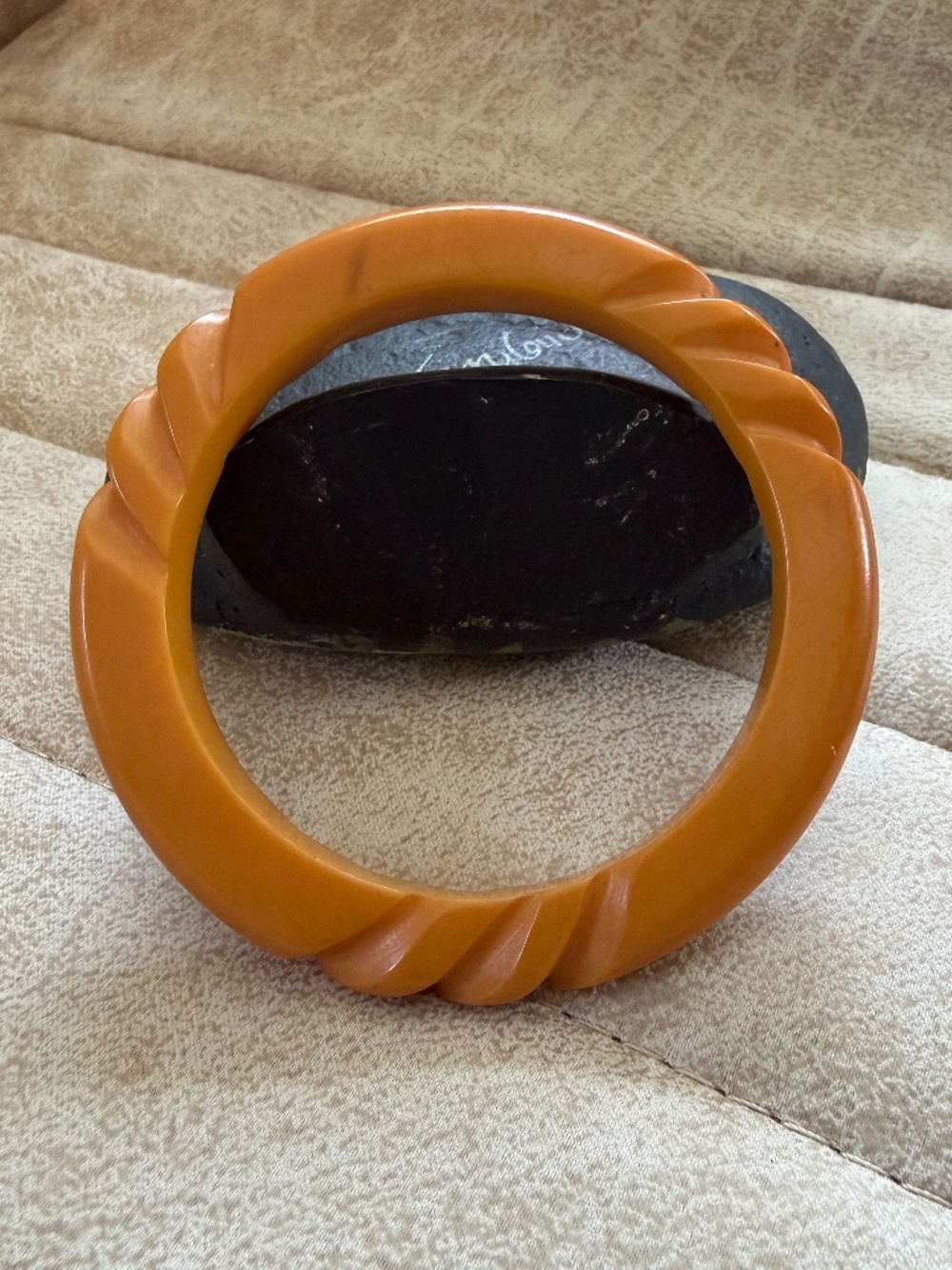 Vintage Bakelite Bangle Bracelet Carved Twisted Design Butterscotch